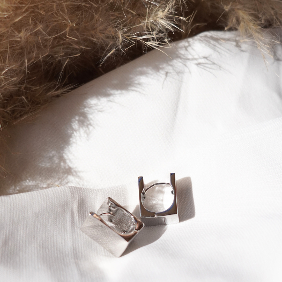 Square Rebel Silver Earring